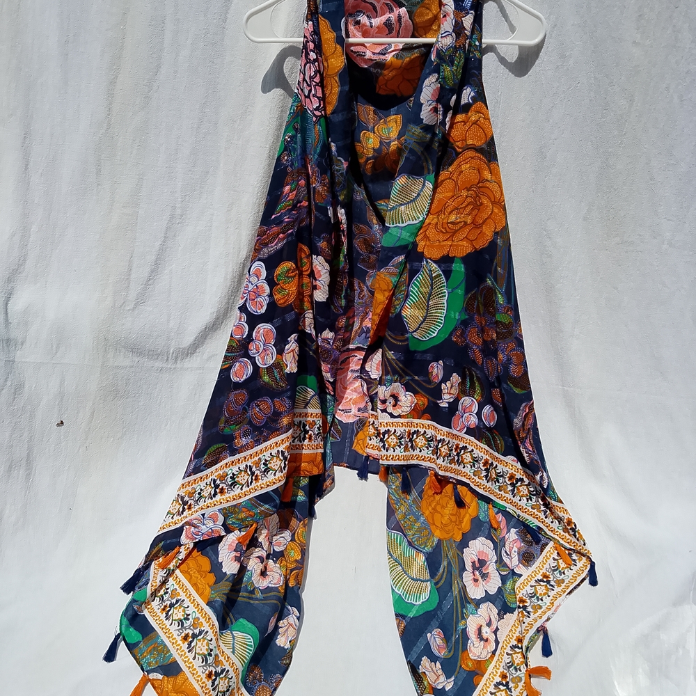 Hippie Grani Vibrant Orange and Blue Floral BOHO Vest for Stylish Layering OS